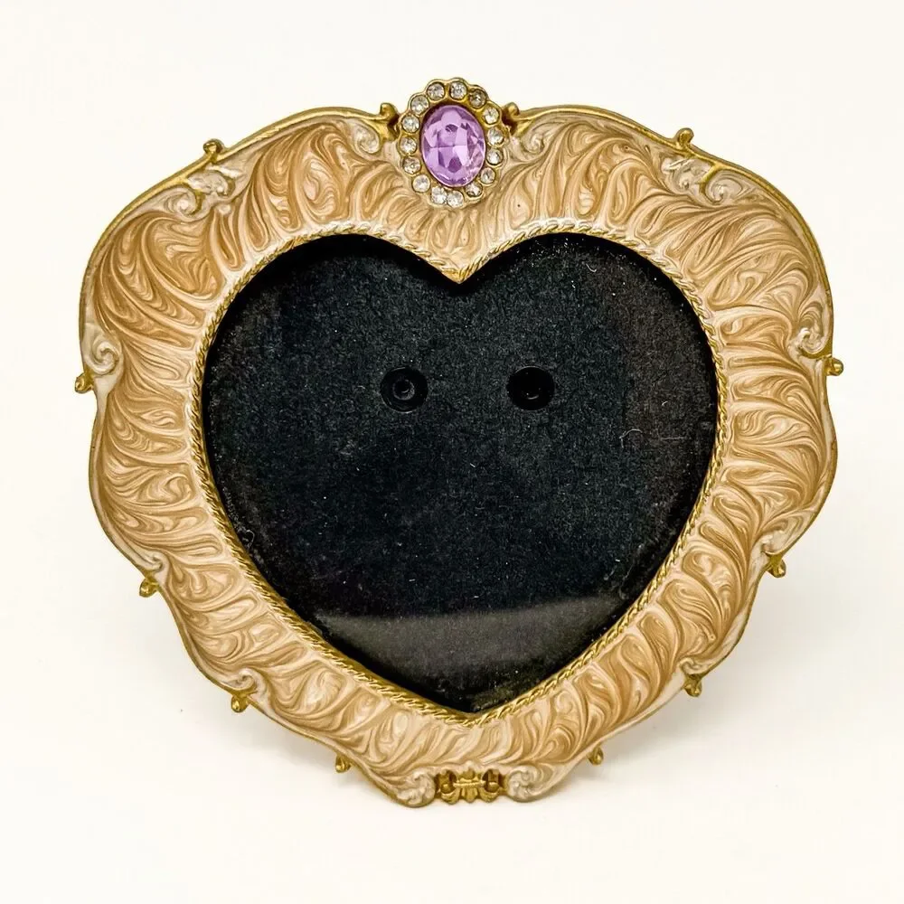 Vintage Heart Picture Frame 4x4 Gold Ornate Purple Rhinestone Romantic Decor
